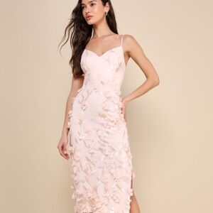 Lulus Limitless Adoration Blush Pink 3d Floral Embroidered Midi Dress - Size M